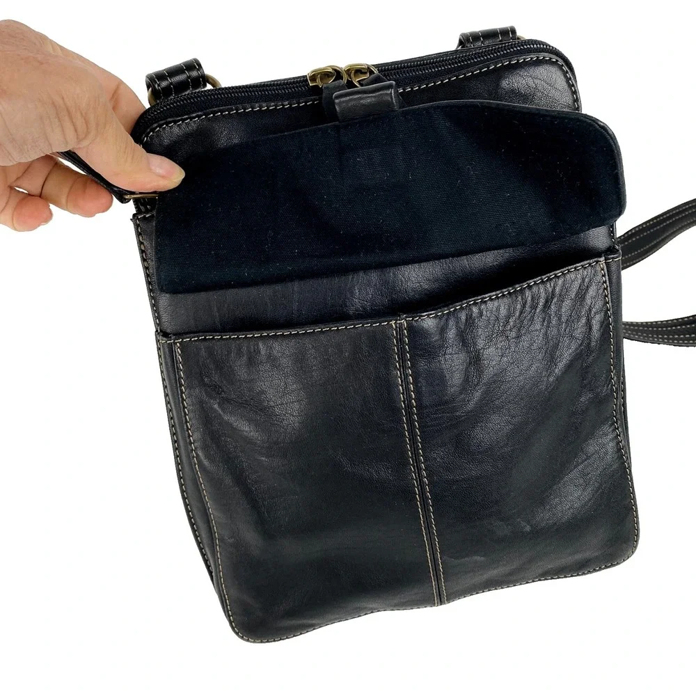 Fossil Leather Shoulder Bag Purse Satchel Black Handbag Crossbody Adjustable VTG